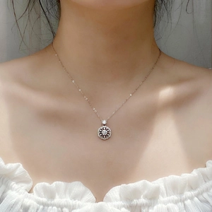 Elegant 925 sterling silver cherry blossom necklace with moissanite on female model
