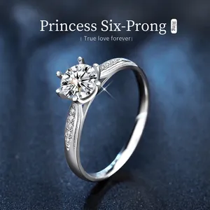 S925 Sterling Silver 1 Carat Moissanite Ring Classic Six Prong Crown Design D Color VVS1 Clarity Wedding Anniversary Jewelry