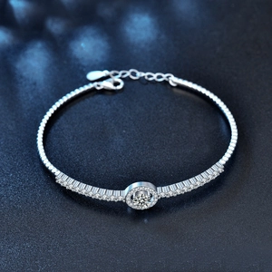 Moissanite 925 sterling silver bracelet with circular paved crystals and adjustable chain