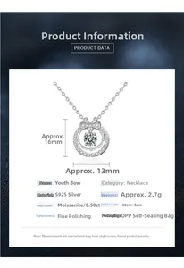 Detailed technical specifications for S925 silver moissanite bow pendant necklace