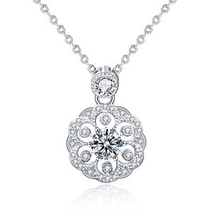S925 sterling silver cherry blossom pendant necklace with sparkling moissanite stone