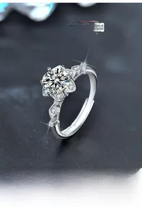 Macro detail of 925 silver moissanite ring with six-pointed star design and sparkling stones