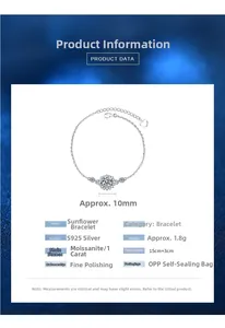 Spécifications du bracelet tournesol en argent S925 avec moissanite de 1ct