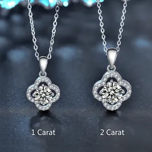 Comparison of 1ct and 2ct moissanite clover necklaces in S925 sterling silver settings