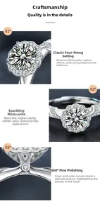 Makrodetail des Moissanit-Rings mit 4-Krallen-Fassung und Blumen-Halo-Design