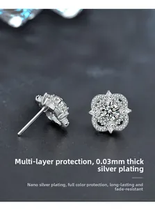 Macro shot of 925 silver clover earrings with 0.03mm plating for long-lasting color