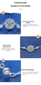 Détail macro du bracelet tournesol en moissanite argent S925 avec serti à quatre griffes
