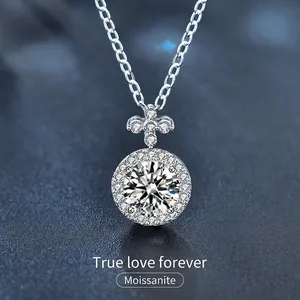 925 Sterling Silver Moissanite Clover Pendant Necklace Round Cut Brilliant Jewelry For Women Lucky Necklace With GRA