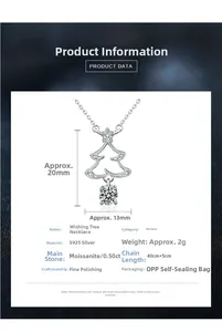 Detail showing 925 sterling silver Christmas tree pendant with 0.5ct moissanite stone