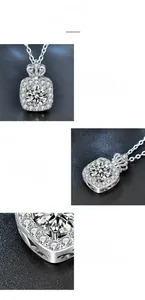 Détails macro du pendentif moissanite avec sertissage couronne et finition argent polie