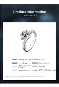 Detail specifications of 925 silver hexagram ring with 1ct moissanite gemstone