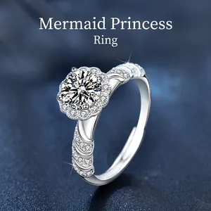 925 Sterlingsilber Moissanit Ring Für Damen Meerjungfrau Prinzessin Offen Verstellbar Mode Solitär Fingerring Schmuck Geschenk