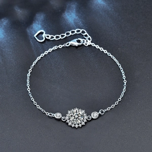 Bracelet tournesol en moissanite étincelante et argent 925 avec extension petit cœur