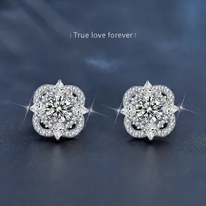 925 Sterling Silver Moissanite Four-Leaf Clover Stud Earrings Luxury Flower Elegant Korean Style Jewelry Gift For Women