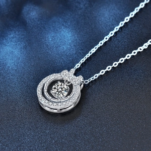 S925 silver double-layered necklace with bow knot and dancing moissanite pendant