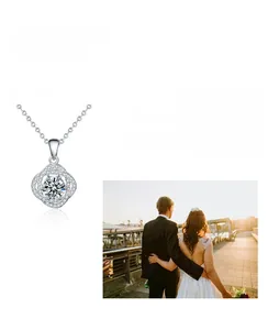 Close-up of S925 sterling silver rose pendant necklace with Moissanite crystal center