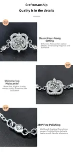 Dettaglio macro del bracciale a quadrifoglio in argento con moissanite e castone a quattro griffe