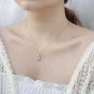 925 Sterling Silver Teardrop Necklace with 1 Carat Simulated Diamond on Model