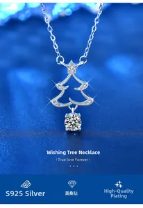 Detailed view of 925 silver Christmas tree pendant with brilliant moissanite stone