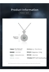 Détail du pendentif soleil en argent 925 avec moissanite de 0,5 ct et petite chaîne