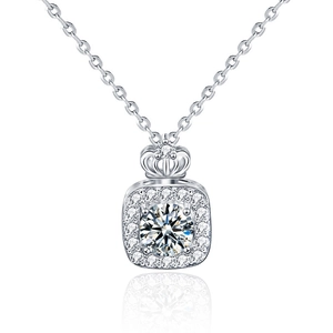 Collier flacon de parfum en argent sterling avec pendentif couronne et serti halo chic