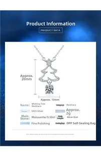Detailed technical specifications for the S925 silver moissanite tree necklace pendant