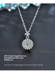 Macro du pendentif tournesol en argent 925 avec moissanite à 58 facettes et halo