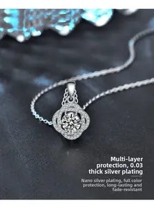 Detail of S925 silver rose necklace with moissanite and 0.03mm thick nano-plating