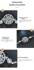 Détail macro du bracelet attrape-rêves en argent 925 avec serti six griffes en moissanite