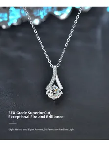 Macro detail of S925 sterling silver V-pendant with 3EX cut moissanite and 58 facets