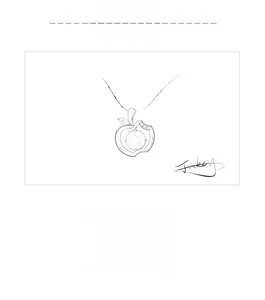Artistic design sketch of a 925 silver apple pendant with moissanite and leaf detail