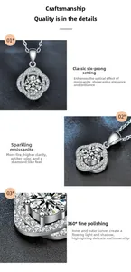 Macro shot of 925 sterling silver rose necklace with six-prong moissanite setting