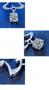 Macro detail of 925 silver Christmas tree pendant with four-prong moissanite setting