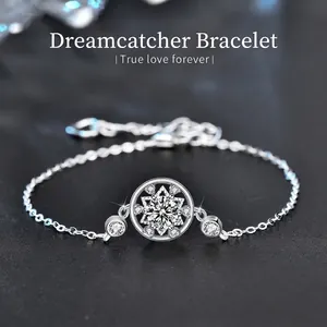 Bracelet Capteur de Rêves en Argent Sterling 925 Original pour Femmes Design Creux Rond Incrusté de Moissanite Bijoux Cadeau pour Elle