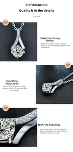 Detailed macro view of 1 carat moissanite pendant with classic four-prong setting