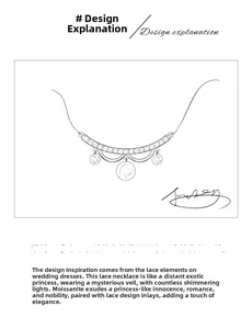 Detailed design sketch of a Moissanite lace pendant necklace with teardrop silver accents