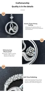 Detailed macro view of S925 silver moissanite pendant with 3-prong setting and side diamonds