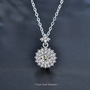 Collier en Argent Sterling 925 Moissanite Pendentif Tournesol Soleil Lune Couleur D VVS1 Clarté Bijoux Minimalistes Femme Avec Certificat GRA