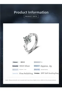Moissanite ring details with S925 silver specs and 1 carat stone on gradient background