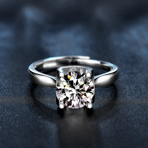 Anillo Ajustable de Plata de Ley 925 de Lujo con Moissanita para Mujer Forma de U Cuatro Garras Incrustadas Joyería de Boda