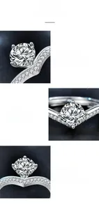 Vue détaillée de la bague en argent 925 en forme de V avec couronne en moissanite 1ct