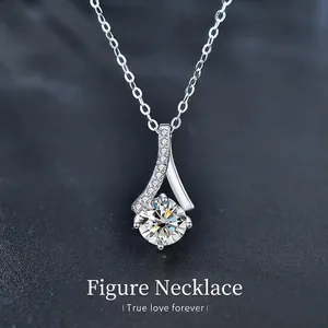 925 Sterling Silver Moissanite Necklace For Women 1 Carat D Color VVS1 Pendant Necklace With GRA Certificate Jewelry Gift
