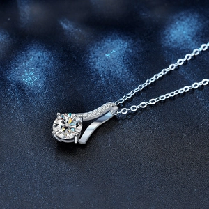925 sterling silver herringbone necklace with 1 carat round cut moissanite solitaire pendant