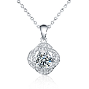 Elegant S925 sterling silver rose necklace with a moissanite pendant on white background