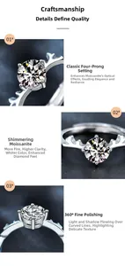 Macro detail of moissanite silver ring with deer antler design and 4-prong setting