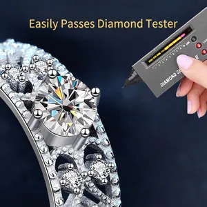 Moissanite 925 silver adjustable ring passing diamond tester test with brilliant fire