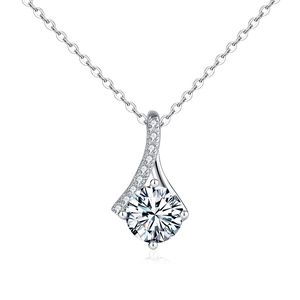 Elegant 925 sterling silver necklace featuring a 1 carat round moissanite pendant with a box chain