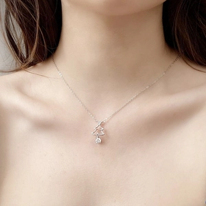 925 sterling silver Christmas tree necklace with moissanite pendant worn by model