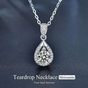 Lussuosa Collana Con Ciondolo a Goccia in Argento Sterling 925 Moissanite Con Certificato GRA per Donna Elegante Intarsiato Halo D Colore VVS1 Gioielli Con Gemme Regalo