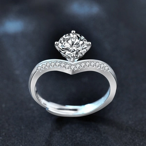 Bague couronne en argent 925 avec anneau en V et moissanite étincelante de 1 carat